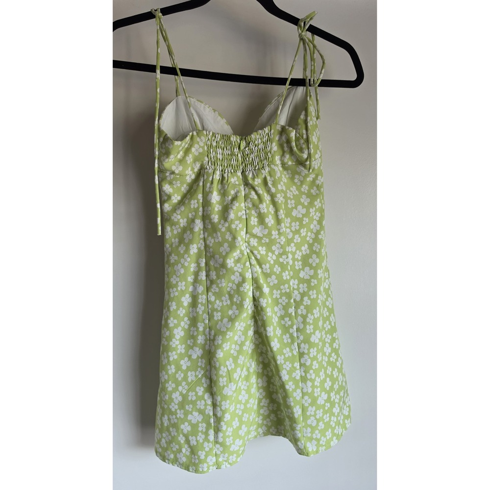 Princess Polly Floral Mini Dress Size 0 Sleeveless Sweetheart Green White - Picture 2 of 6